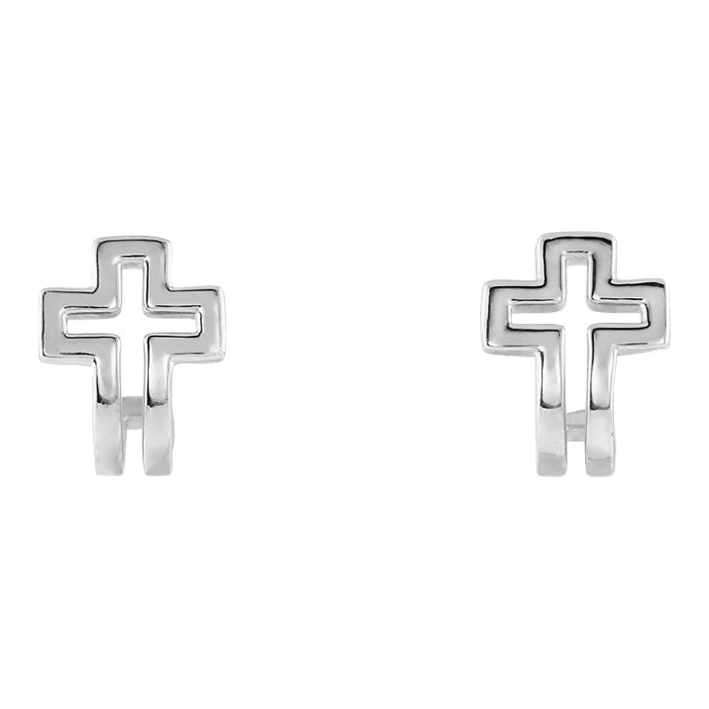 Alternate view of the 9 x 11mm (3/8 x 7/16 Inch) Platinum Voided Cross J-Hoop Earrings by The Black Bow Jewelry Co.