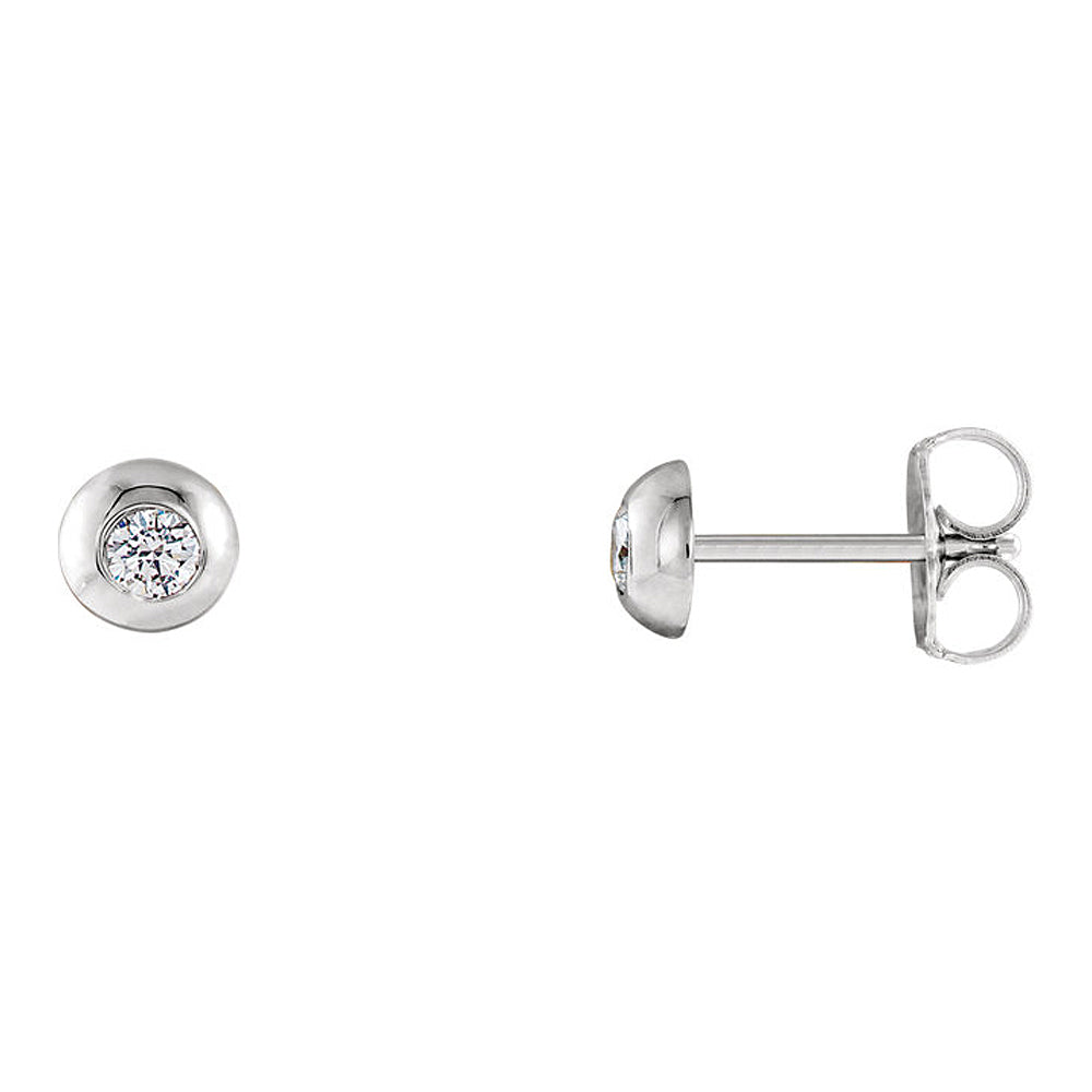5mm 14k White Gold 1/8 CTW (G-H, I1) Diamond Domed Stud Earrings, Item E17015 by The Black Bow Jewelry Co.