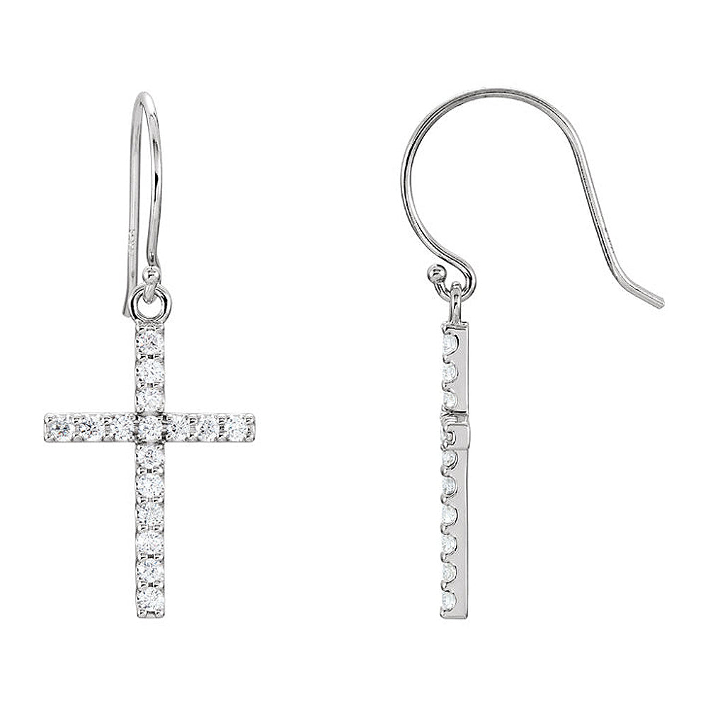 14x39mm 14k White Gold 1/2 CTW (G-H, I1) Diamond Dangle Cross Earrings, Item E17021 by The Black Bow Jewelry Co.