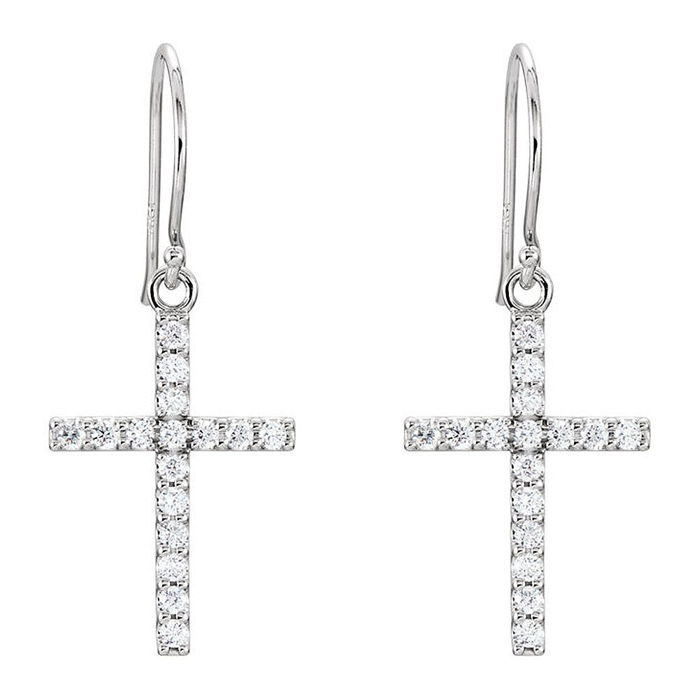 Alternate view of the 14x39mm 14k White Gold 1/2 CTW (G-H, I1) Diamond Dangle Cross Earrings by The Black Bow Jewelry Co.