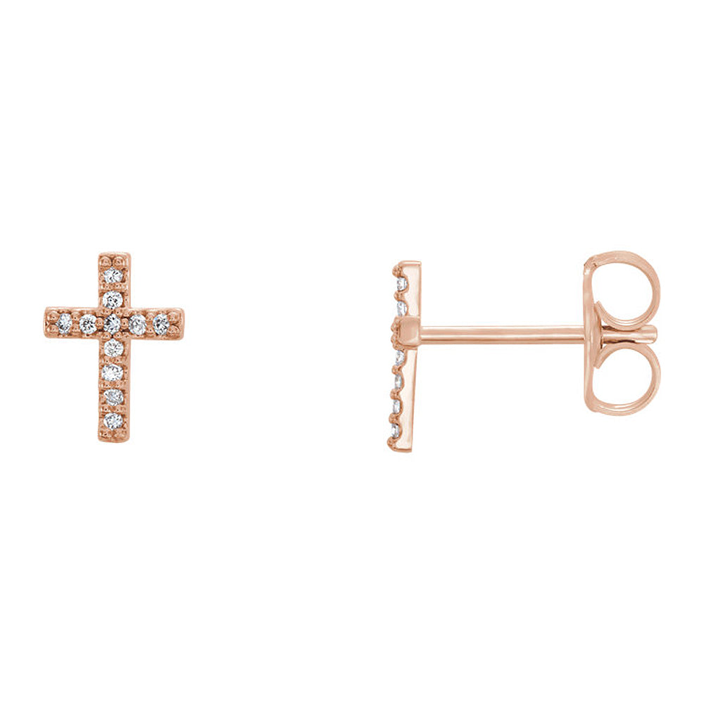 7 x 9mm 14k Rose Gold 1/10 CTW (G-H, I1) Diamond Tiny Cross Earrings, Item E17030 by The Black Bow Jewelry Co.