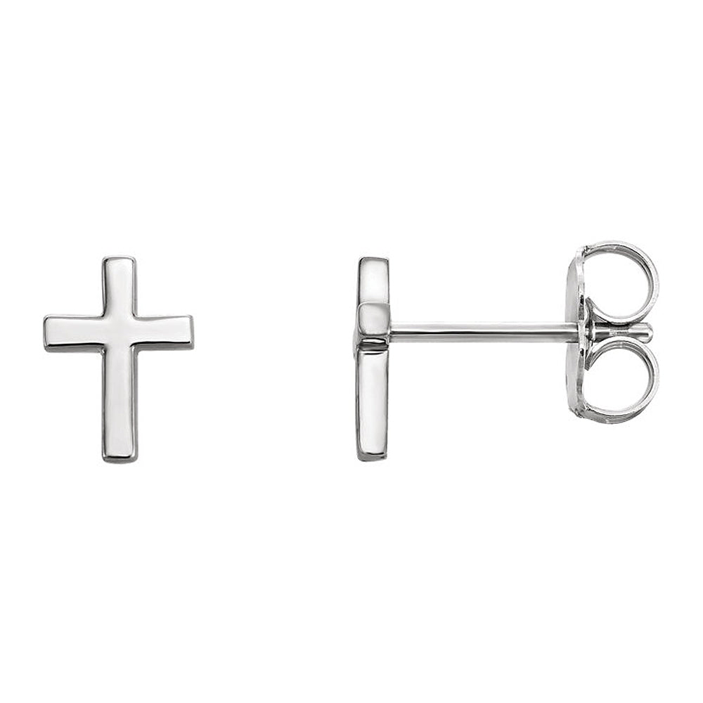 5.5 x 7.5mm (3/16 x 1/4 Inch) 14k White Gold Tiny Cross Stud Earrings, Item E17032 by The Black Bow Jewelry Co.