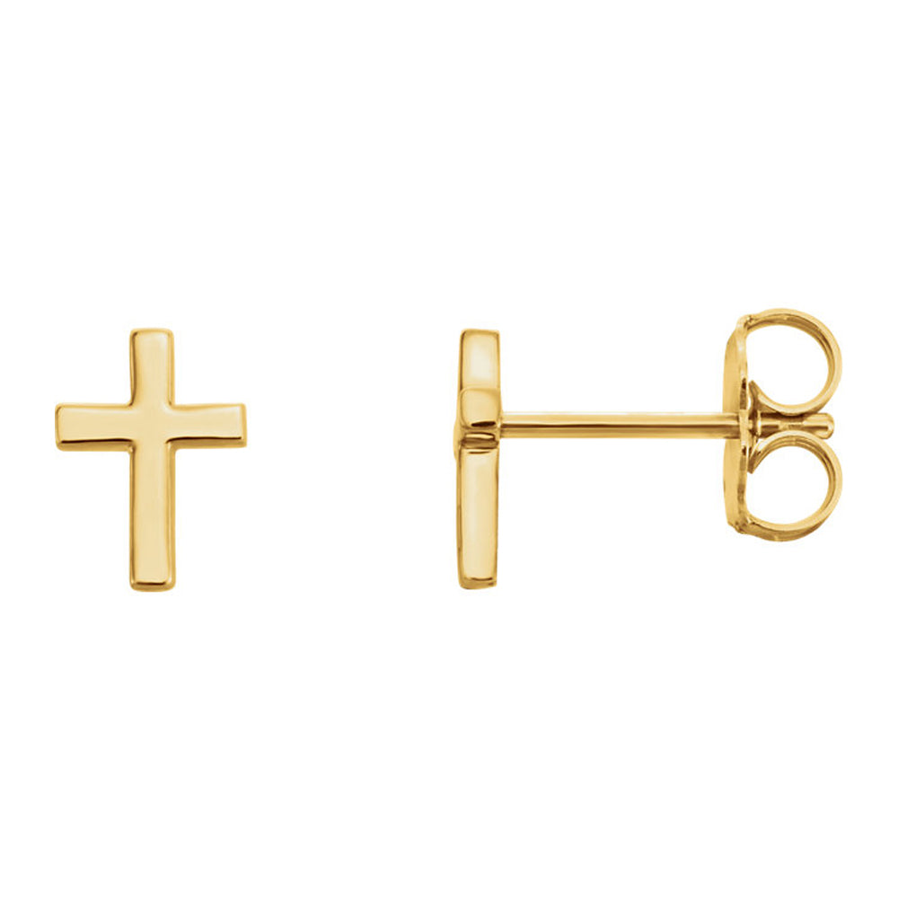 5.5 x 7.5mm (3/16 x 1/4 Inch) 14k Yellow Gold Tiny Cross Stud Earrings, Item E17033 by The Black Bow Jewelry Co.