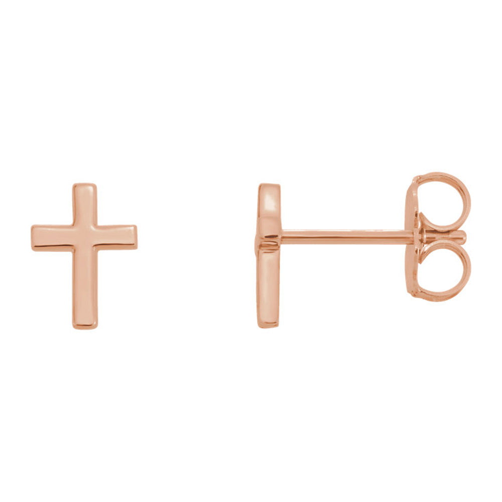 5.5 x 7.5mm (3/16 x 1/4 Inch) 14k Rose Gold Tiny Cross Stud Earrings, Item E17034 by The Black Bow Jewelry Co.