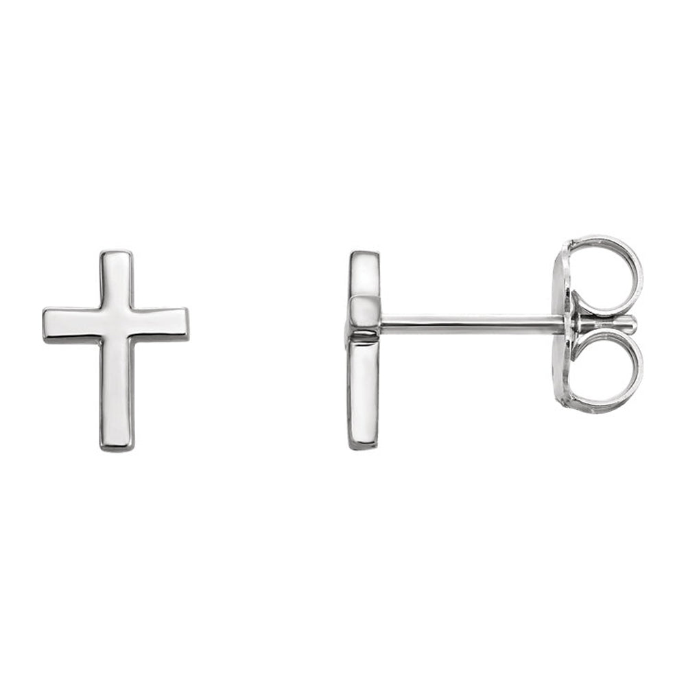 5.5 x 7.5mm (3/16 x 1/4 Inch) Platinum Tiny Cross Stud Earrings, Item E17035 by The Black Bow Jewelry Co.