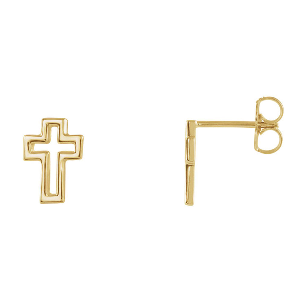 7 x 10mm (1/4 x 3/8 Inch) 14k Yellow Gold Voided Cross Post Earrings, Item E17043 by The Black Bow Jewelry Co.