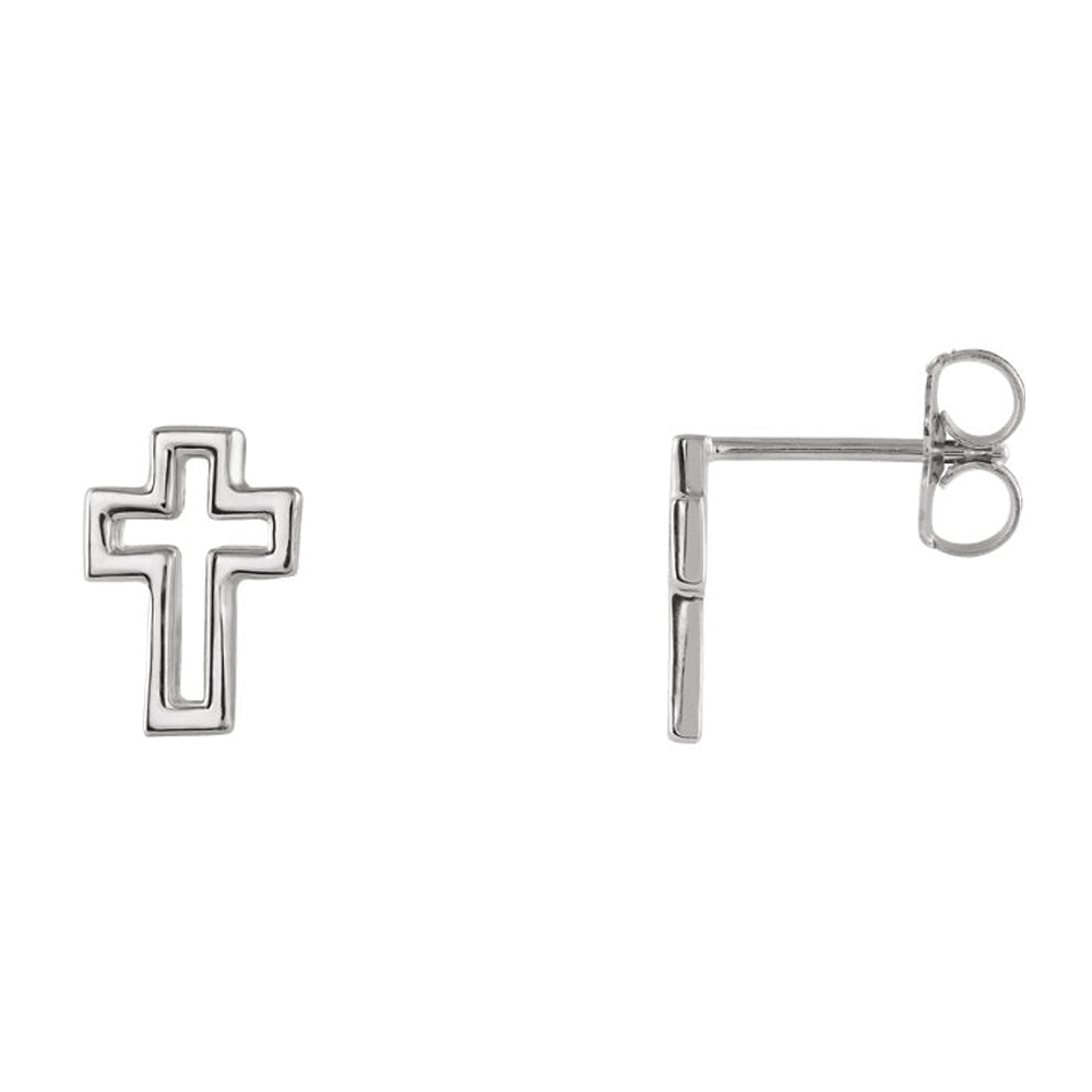 7 x 10mm (1/4 x 3/8 Inch) Platinum Voided Cross Post Earrings, Item E17044 by The Black Bow Jewelry Co.