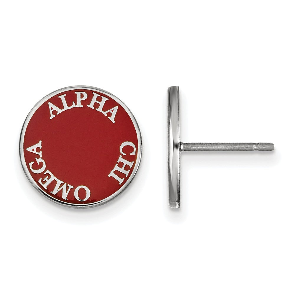 Sterling Silver Alpha Chi Omega Enamel Disc Post Earrings, Item E17046 by The Black Bow Jewelry Co.