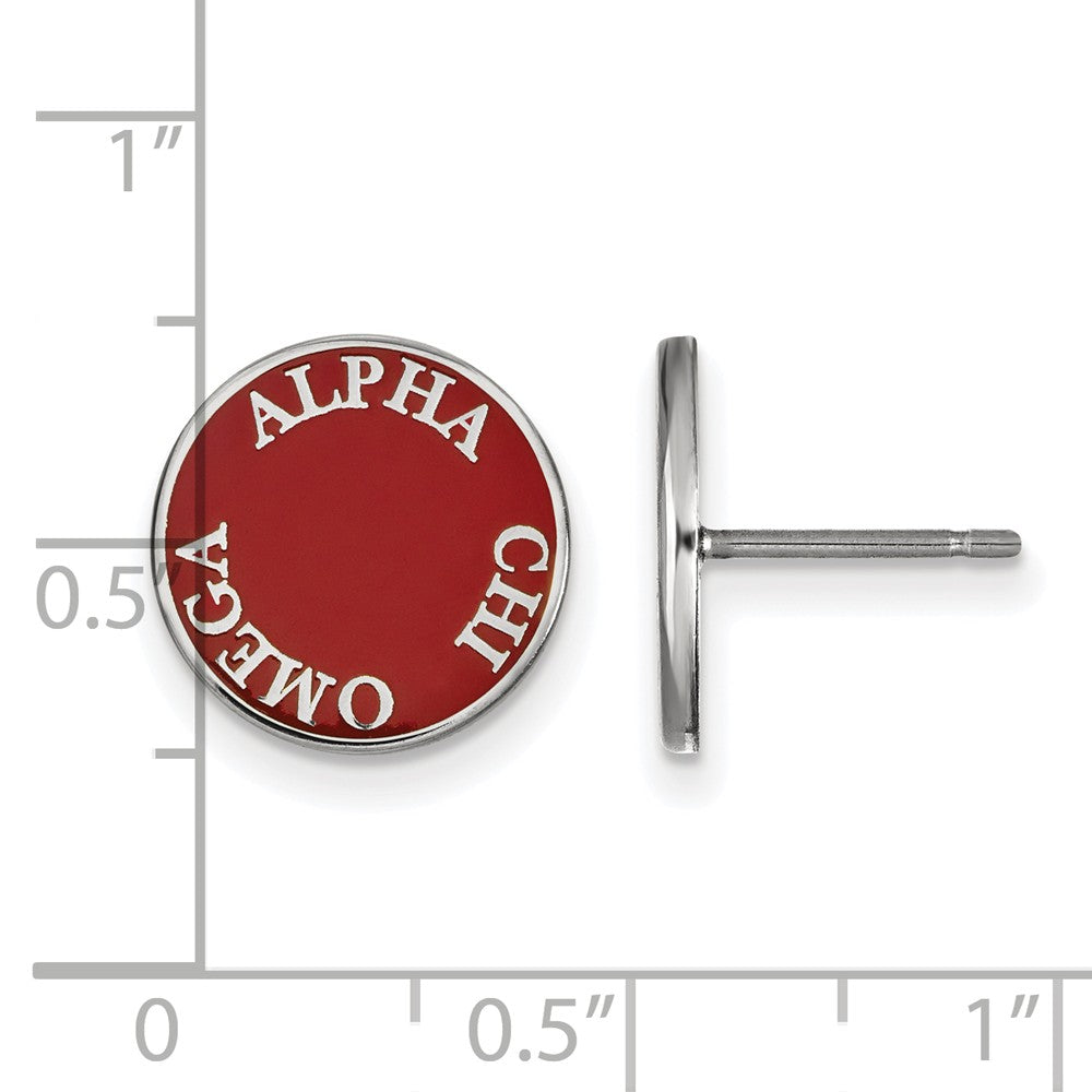 Alternate view of the Sterling Silver Alpha Chi Omega Enamel Disc Post Earrings by The Black Bow Jewelry Co.
