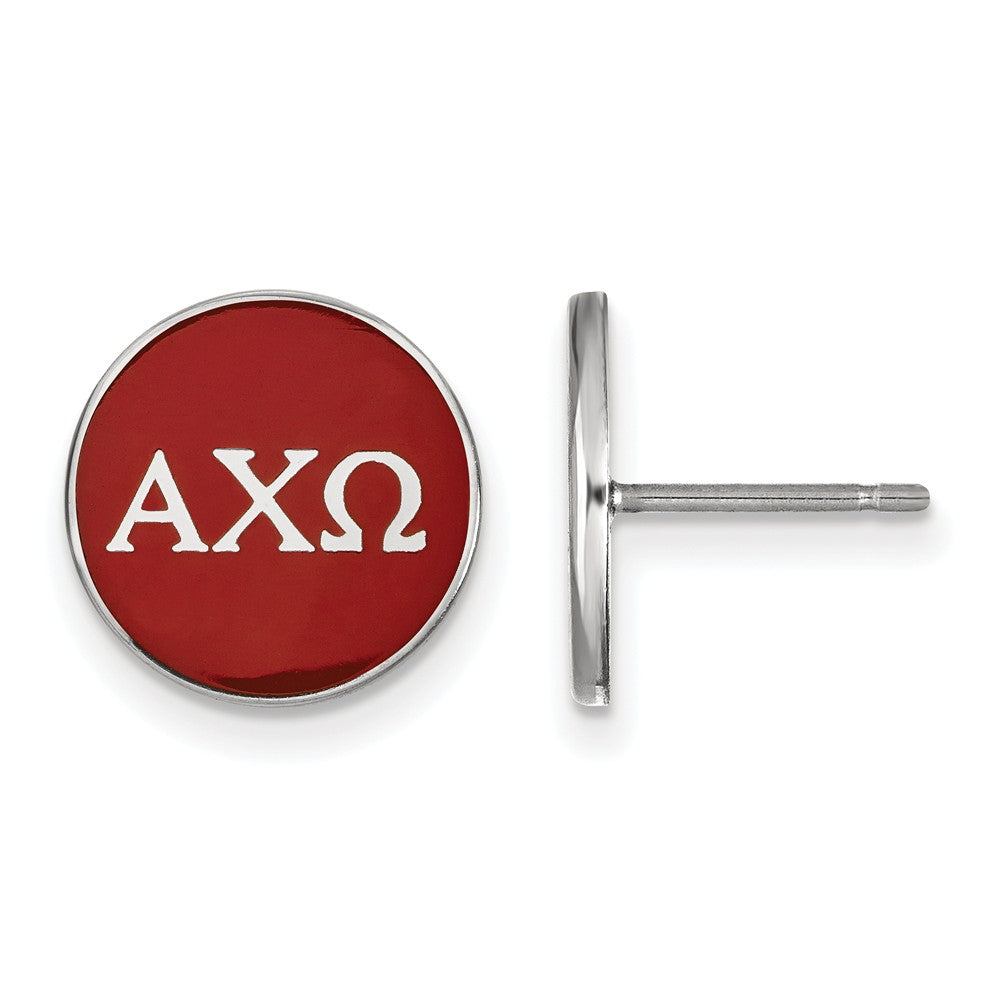 Sterling Silver Alpha Chi Omega Red Enamel Disc Post Earrings, Item E17048 by The Black Bow Jewelry Co.