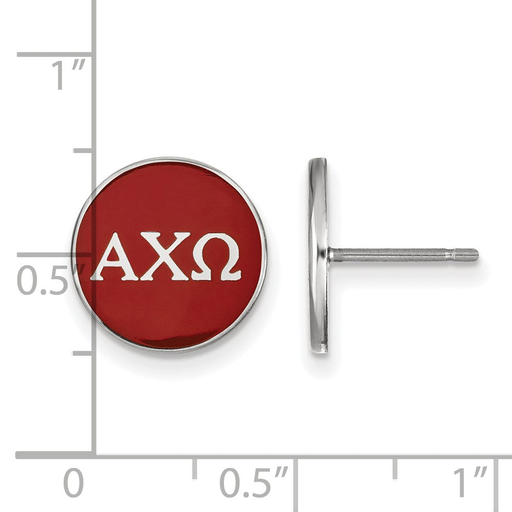 Alternate view of the Sterling Silver Alpha Chi Omega Red Enamel Disc Post Earrings by The Black Bow Jewelry Co.