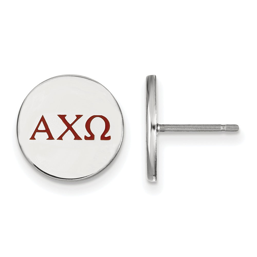 Sterling Silver Alpha Chi Omega Enamel Greek Letters Post Earrings, Item E17049 by The Black Bow Jewelry Co.