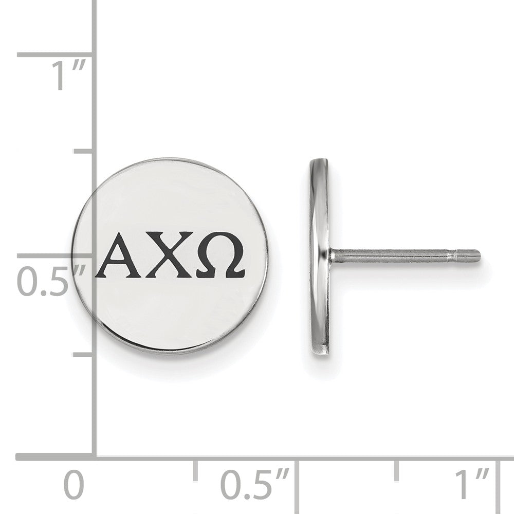 Alternate view of the Sterling Silver Alpha Chi Omega Black Enamel Greek Post Earrings by The Black Bow Jewelry Co.