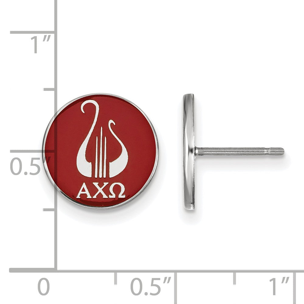 Alternate view of the Sterling Silver Alpha Chi Omega Red Enamel Logo Disc Post Earrings by The Black Bow Jewelry Co.