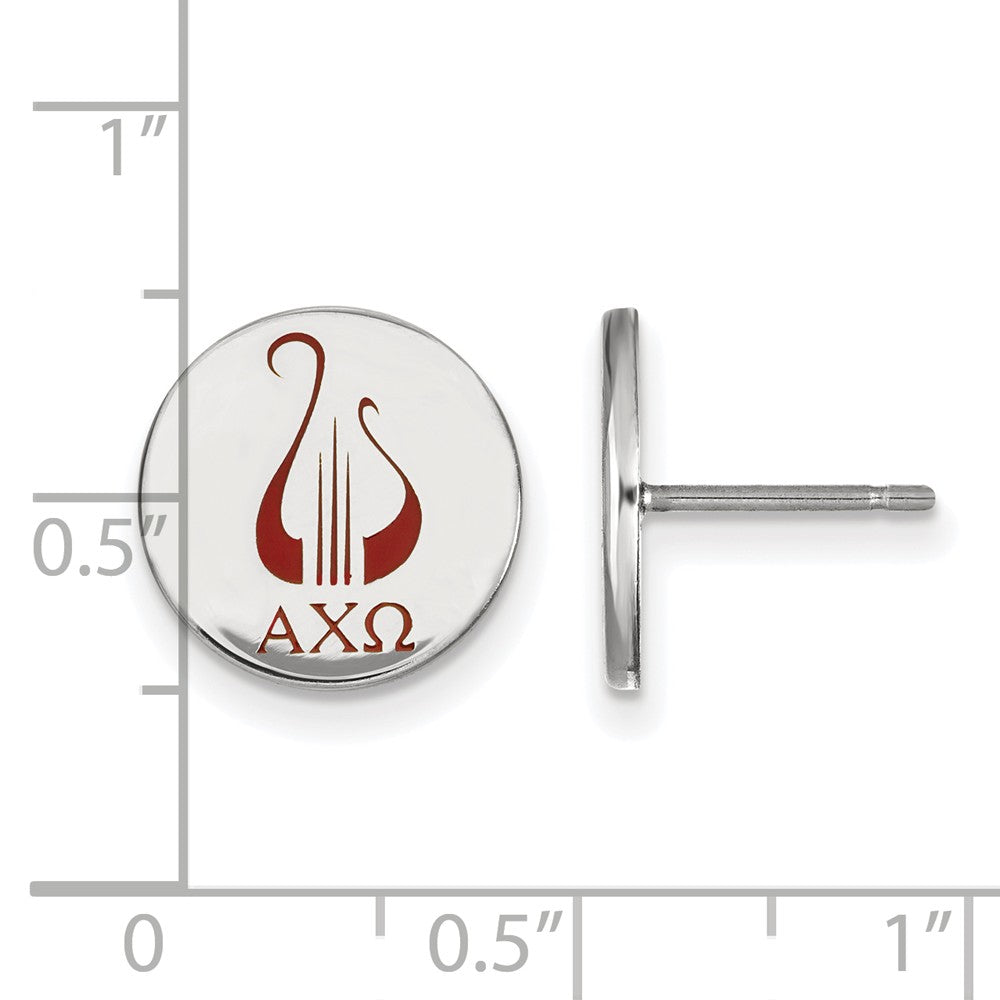 Alternate view of the Sterling Silver Alpha Chi Omega Enamel Post Earrings by The Black Bow Jewelry Co.