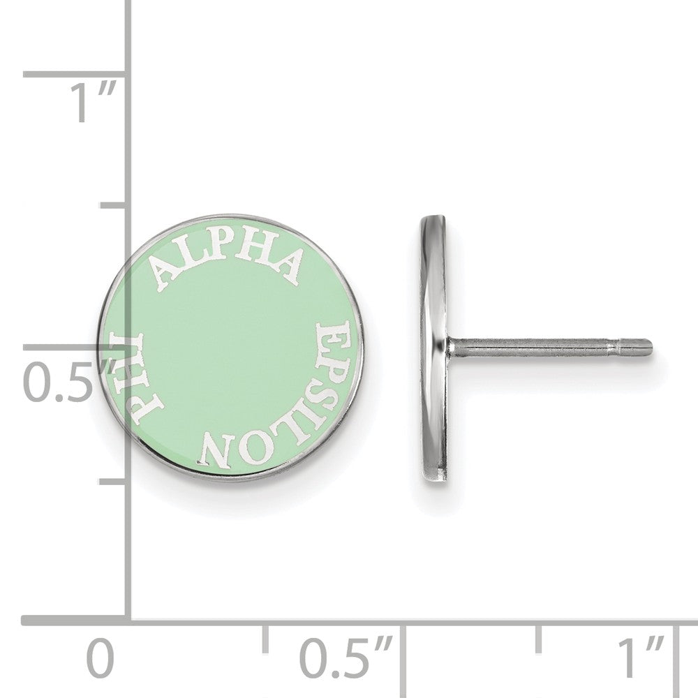 Alternate view of the Sterling Silver Alpha Epsilon Phi Enamel Disc Post Earrings by The Black Bow Jewelry Co.