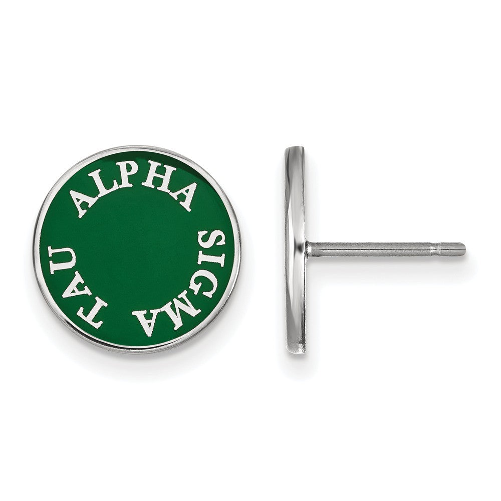 Sterling Silver Alpha Sigma Tau Enamel Disc Post Earrings, Item E17095 by The Black Bow Jewelry Co.