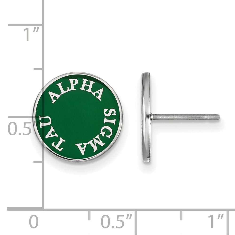 Alternate view of the Sterling Silver Alpha Sigma Tau Enamel Disc Post Earrings by The Black Bow Jewelry Co.