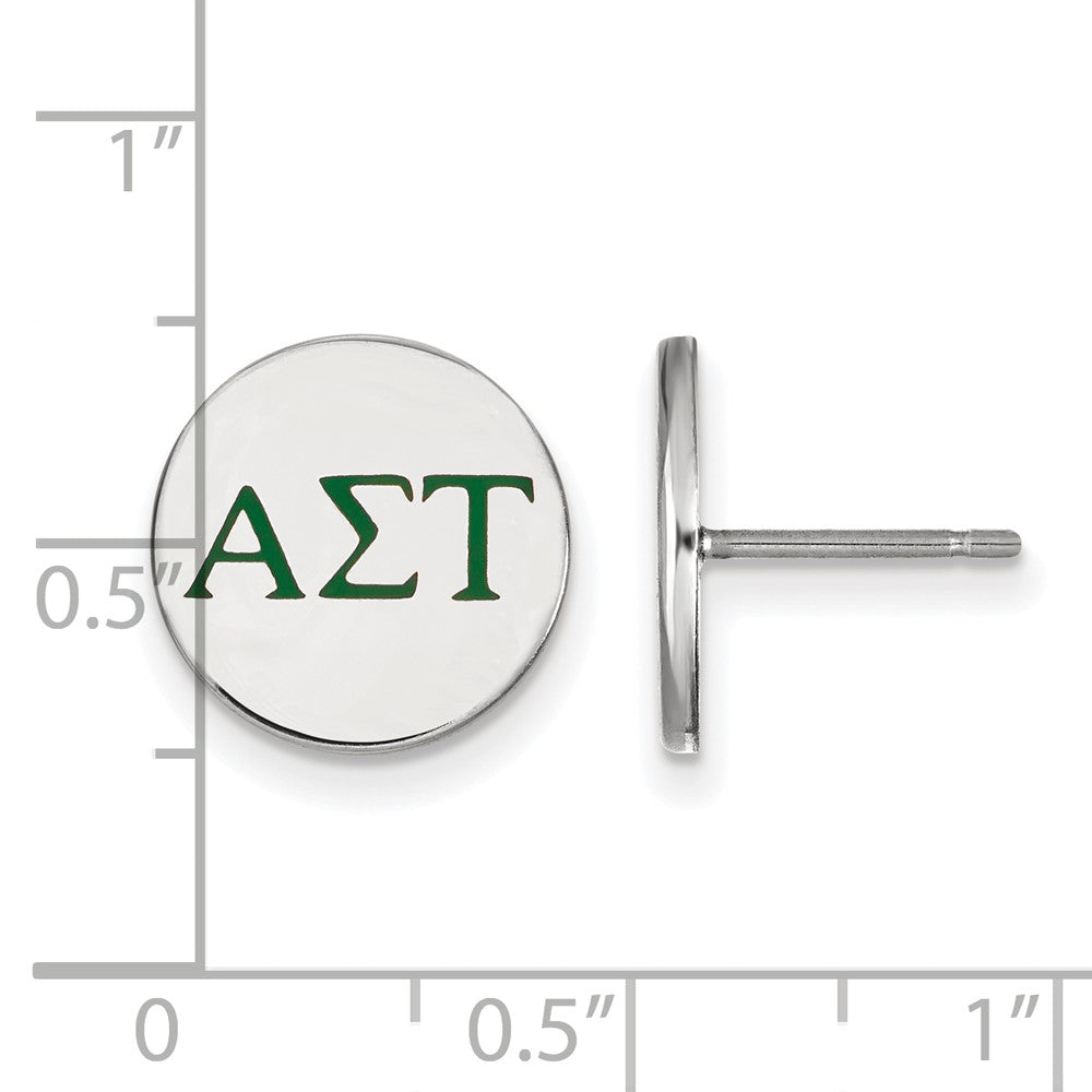 Alternate view of the Sterling Silver Alpha Sigma Tau Enamel Greek Letters Post Earrings by The Black Bow Jewelry Co.