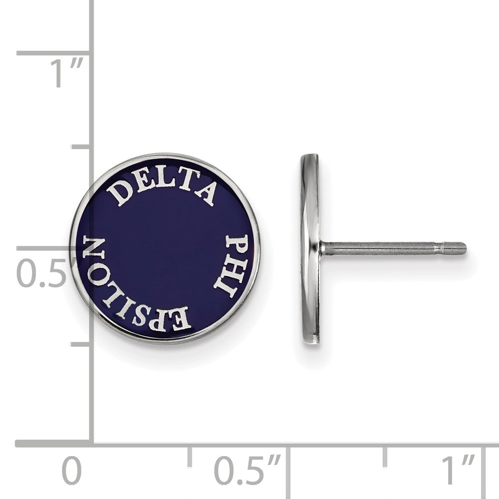 Alternate view of the Sterling Silver Delta Phi Epsilon Enamel Disc Post Earrings by The Black Bow Jewelry Co.