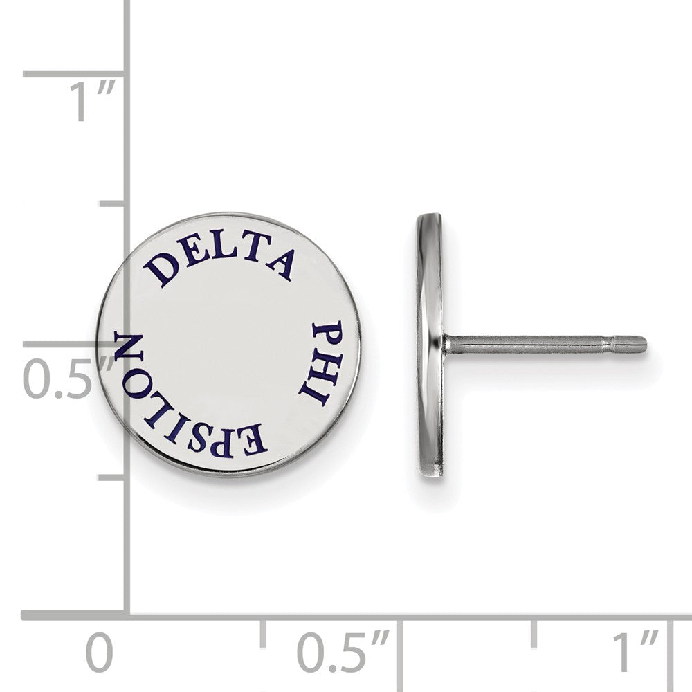 Alternate view of the Sterling Silver Delta Phi Epsilon Blue Enamel Post Earrings by The Black Bow Jewelry Co.