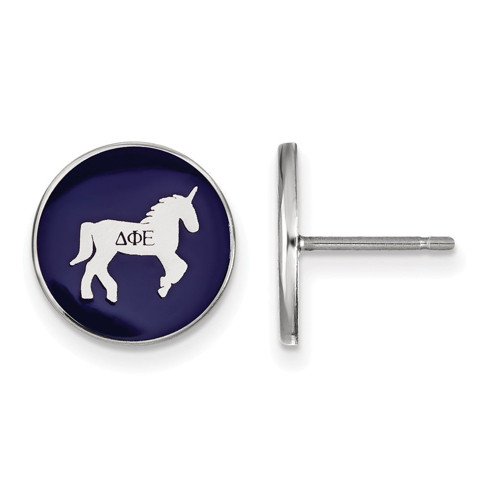 Sterling Silver Delta Phi Epsilon Enamel Unicorn Post Earrings, Item E17135 by The Black Bow Jewelry Co.