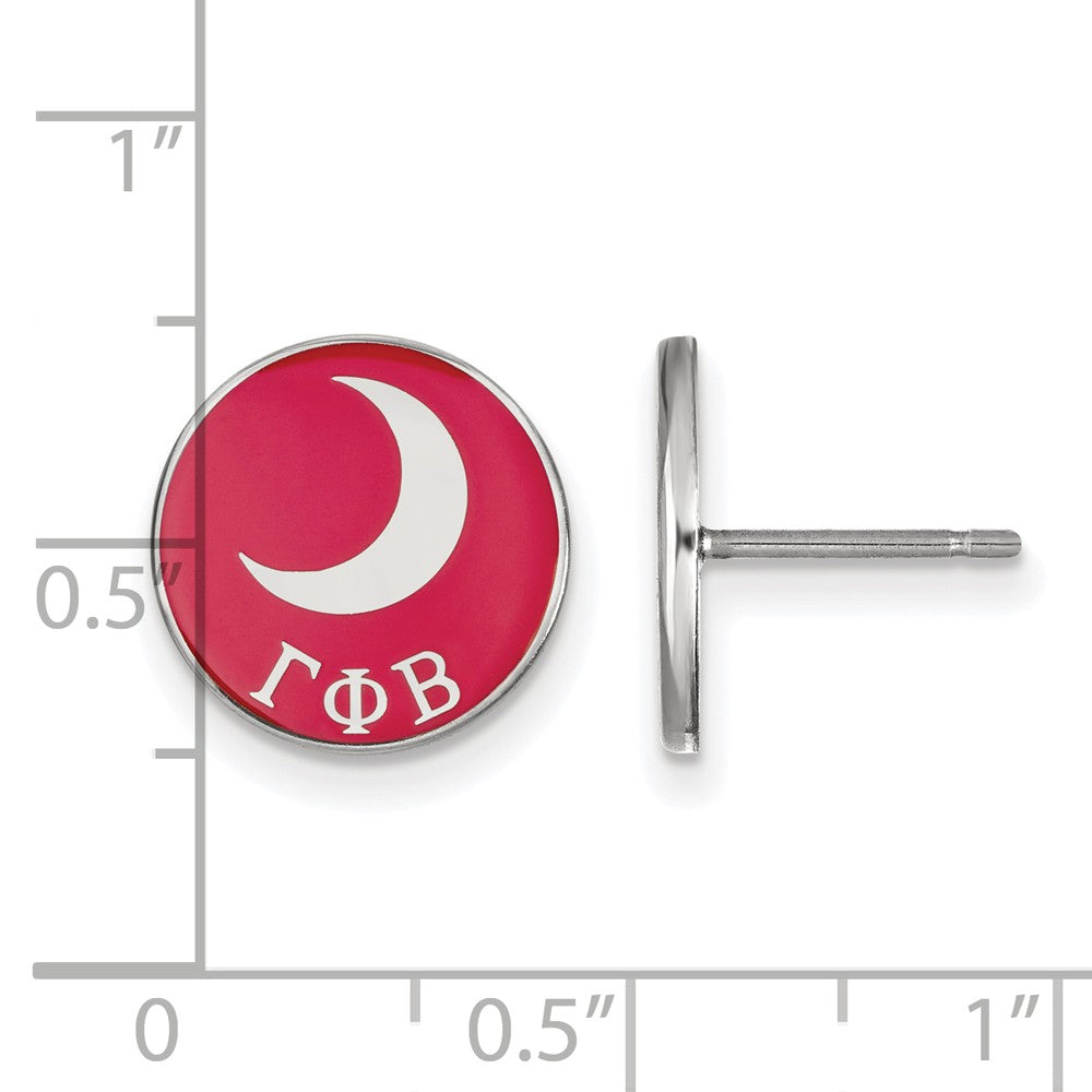 Alternate view of the Sterling Silver Gamma Phi Beta Enamel Moon Post Earrings by The Black Bow Jewelry Co.