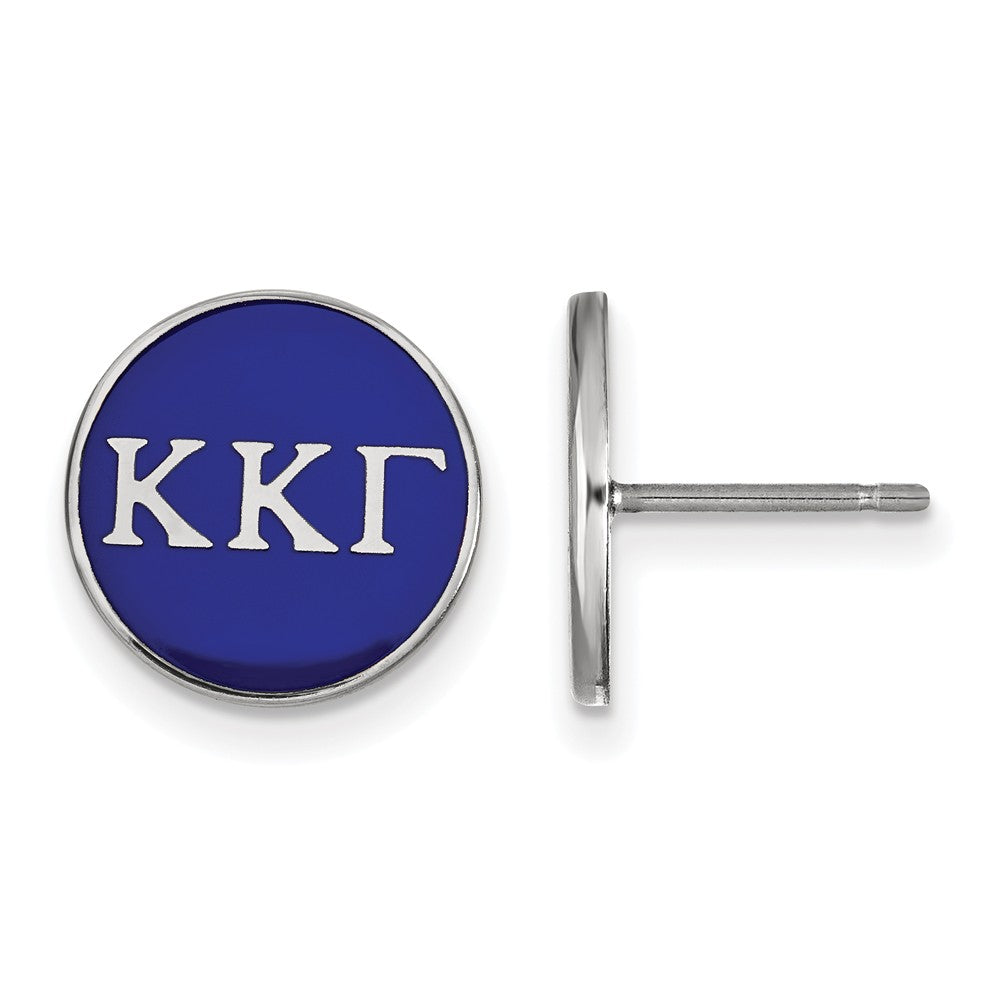 Sterling Silver Kappa Kappa Gamma Blue Enamel Disc Post Earrings, Item E17166 by The Black Bow Jewelry Co.