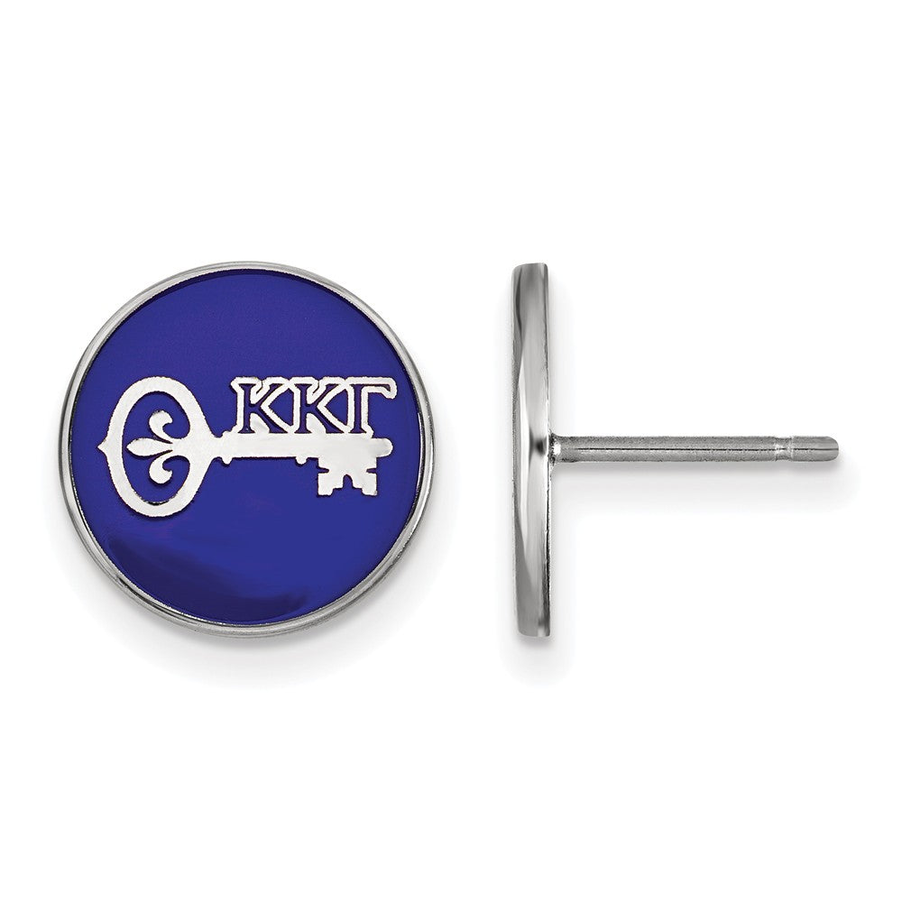 Sterling Silver Kappa Kappa Gamma Blue Enamel Logo Post Earrings, Item E17169 by The Black Bow Jewelry Co.