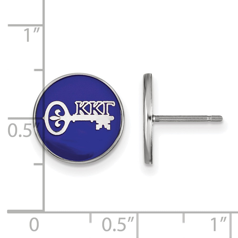 Alternate view of the Sterling Silver Kappa Kappa Gamma Blue Enamel Logo Post Earrings by The Black Bow Jewelry Co.