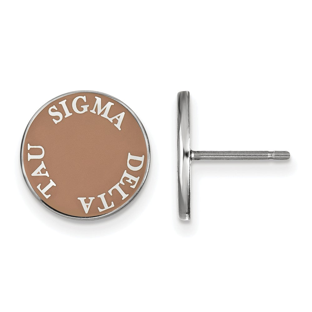 Sterling Silver Sigma Delta Tau Enamel Disc Post Earrings, Item E17192 by The Black Bow Jewelry Co.