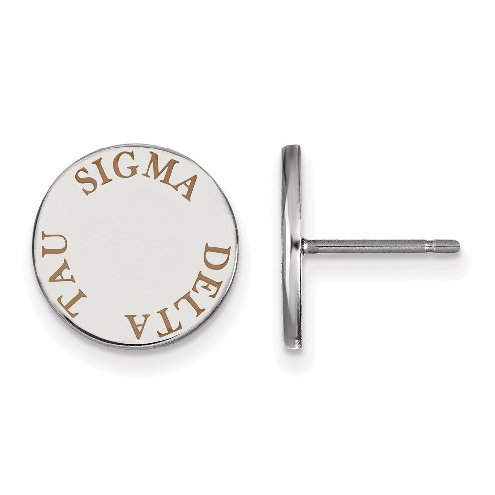 Sterling Silver Sigma Delta Tau Brown Enamel Post Earrings, Item E17193 by The Black Bow Jewelry Co.