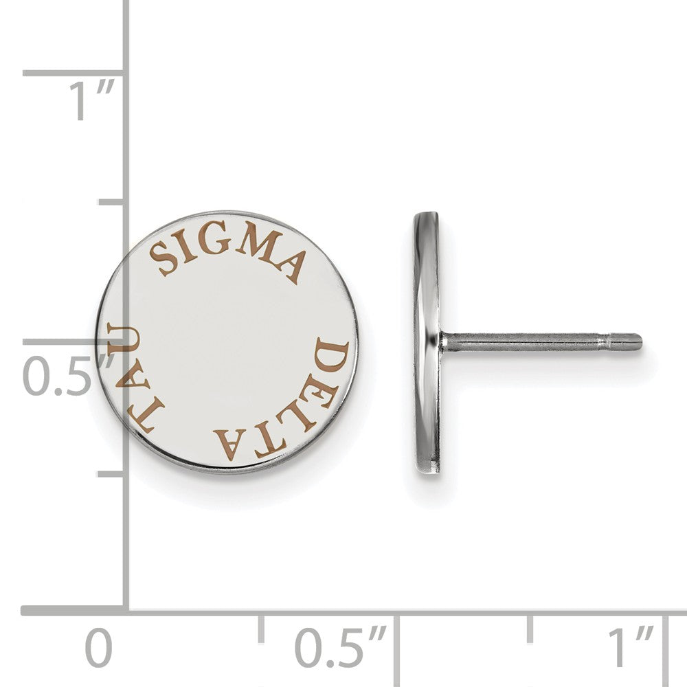 Alternate view of the Sterling Silver Sigma Delta Tau Brown Enamel Post Earrings by The Black Bow Jewelry Co.