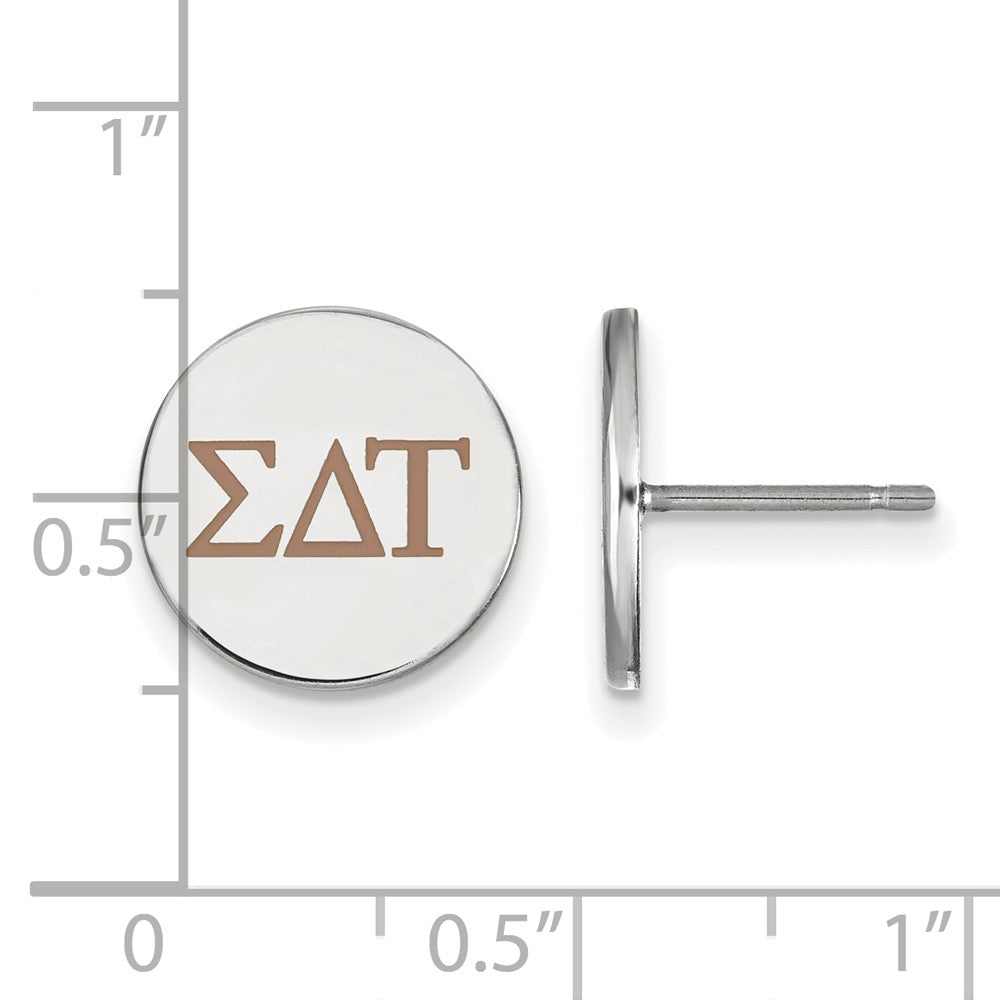 Alternate view of the Sterling Silver Sigma Delta Tau Enamel Greek Letters Post Earrings by The Black Bow Jewelry Co.