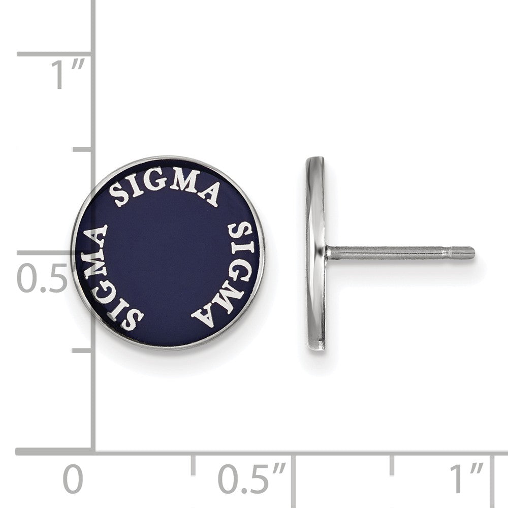 Alternate view of the Sterling Silver &amp; Royal Purple Enamel Sigma Sigma Sigma Post Earrings by The Black Bow Jewelry Co.