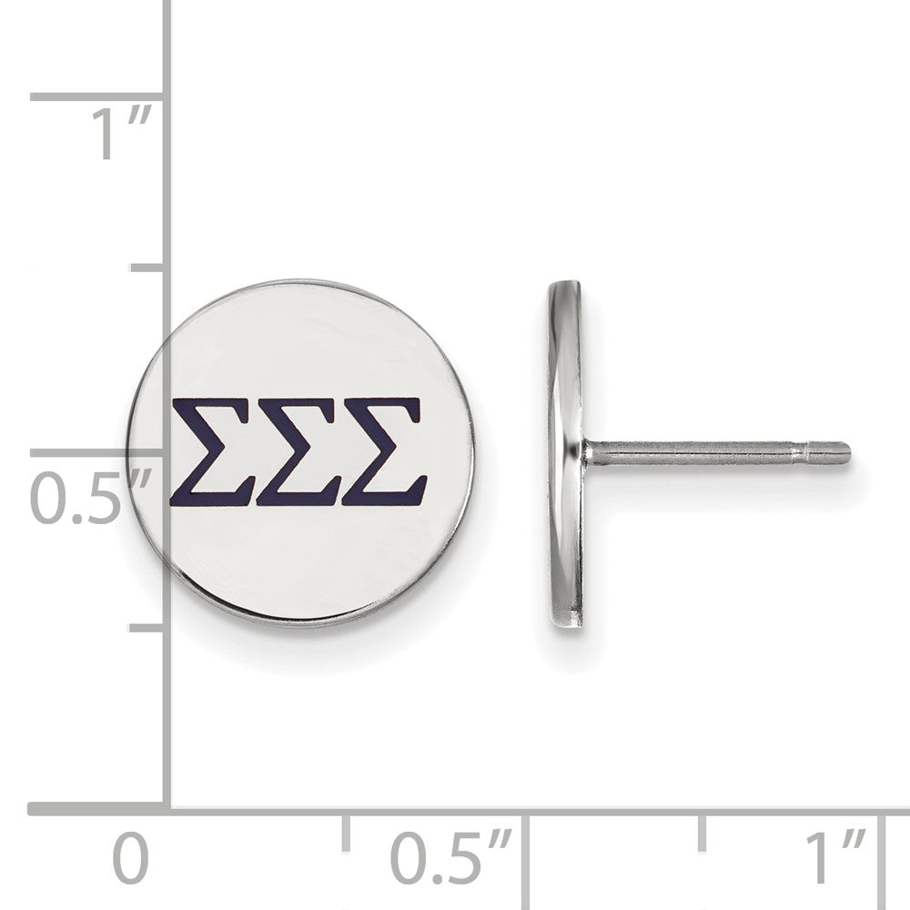 Alternate view of the Sterling Silver Sigma Sigma Sigma Purple Enamel Post Earrings by The Black Bow Jewelry Co.