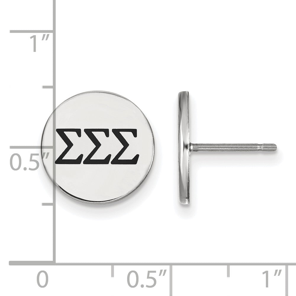 Alternate view of the Sterling Silver &amp; Black Enamel Sigma Sigma Sigma Post Earrings by The Black Bow Jewelry Co.