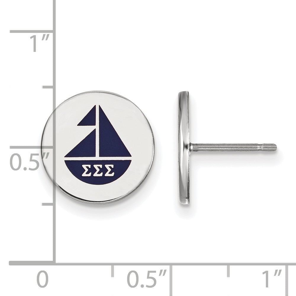 Alternate view of the Sterling Silver &amp; Enamel Sigma Sigma Sigma Sailboat Post Earrings by The Black Bow Jewelry Co.