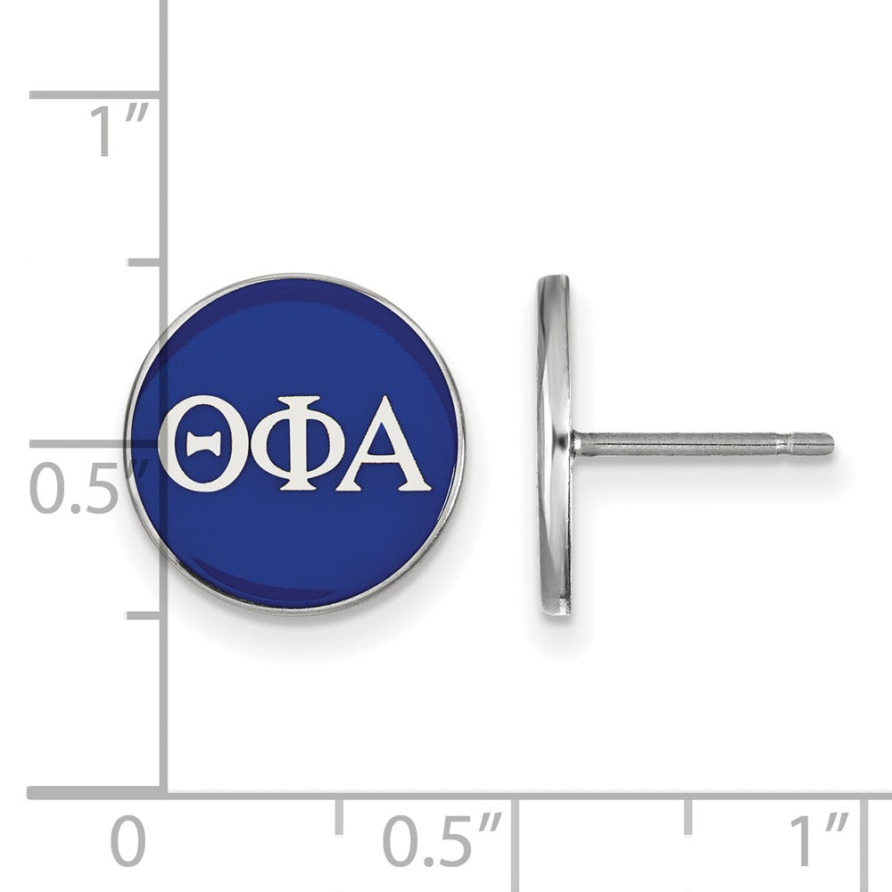 Alternate view of the Sterling Silver, Blue Enamel Theta Phi Alpha Post Earrings by The Black Bow Jewelry Co.