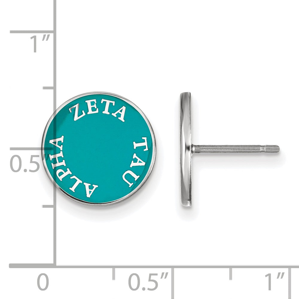 Alternate view of the Sterling Silver &amp; Blue-Green Enamel Zeta Tau Alpha Post Earrings by The Black Bow Jewelry Co.