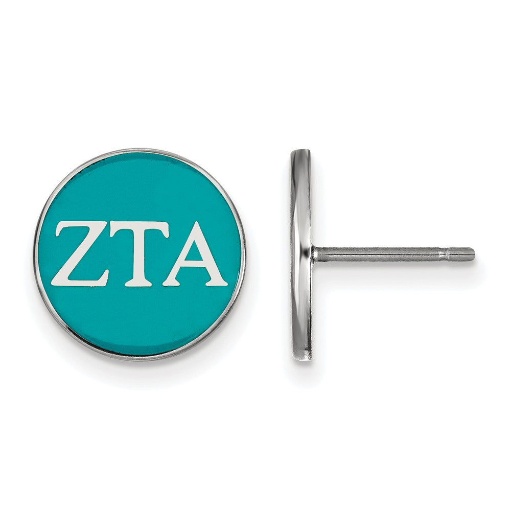 Sterling Silver, Blue-Green Enamel Zeta Tau Alpha Post Earrings, Item E17222 by The Black Bow Jewelry Co.