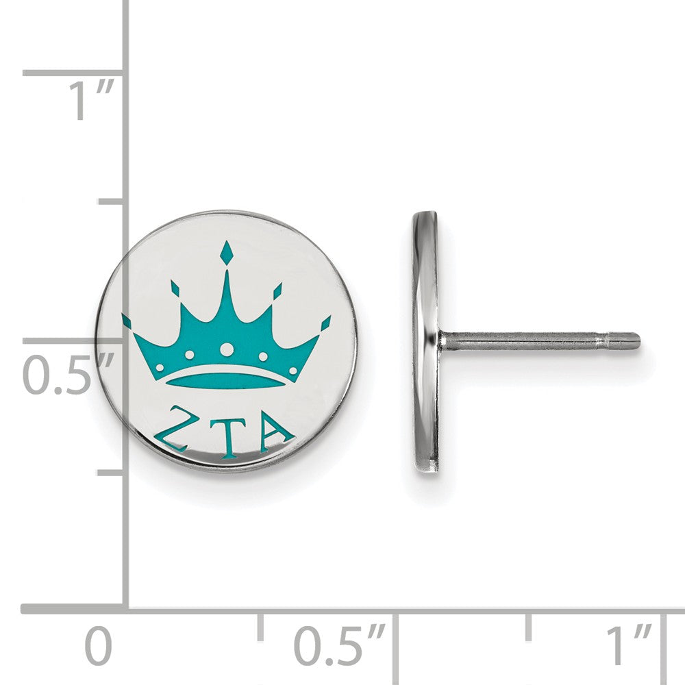 Alternate view of the Sterling Silver Zeta Tau Alpha Enamel Crown Post Earrings by The Black Bow Jewelry Co.
