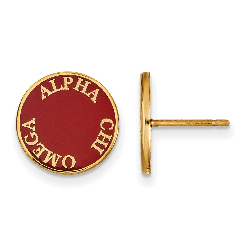 14K Plated Silver Alpha Chi Omega Enamel Disc Post Earrings, Item E17227 by The Black Bow Jewelry Co.