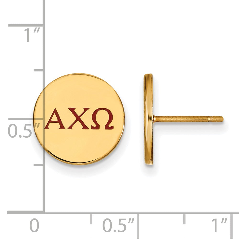 Alternate view of the 14K Plated Silver Alpha Chi Omega Enamel Greek Letters Post Earrings by The Black Bow Jewelry Co.