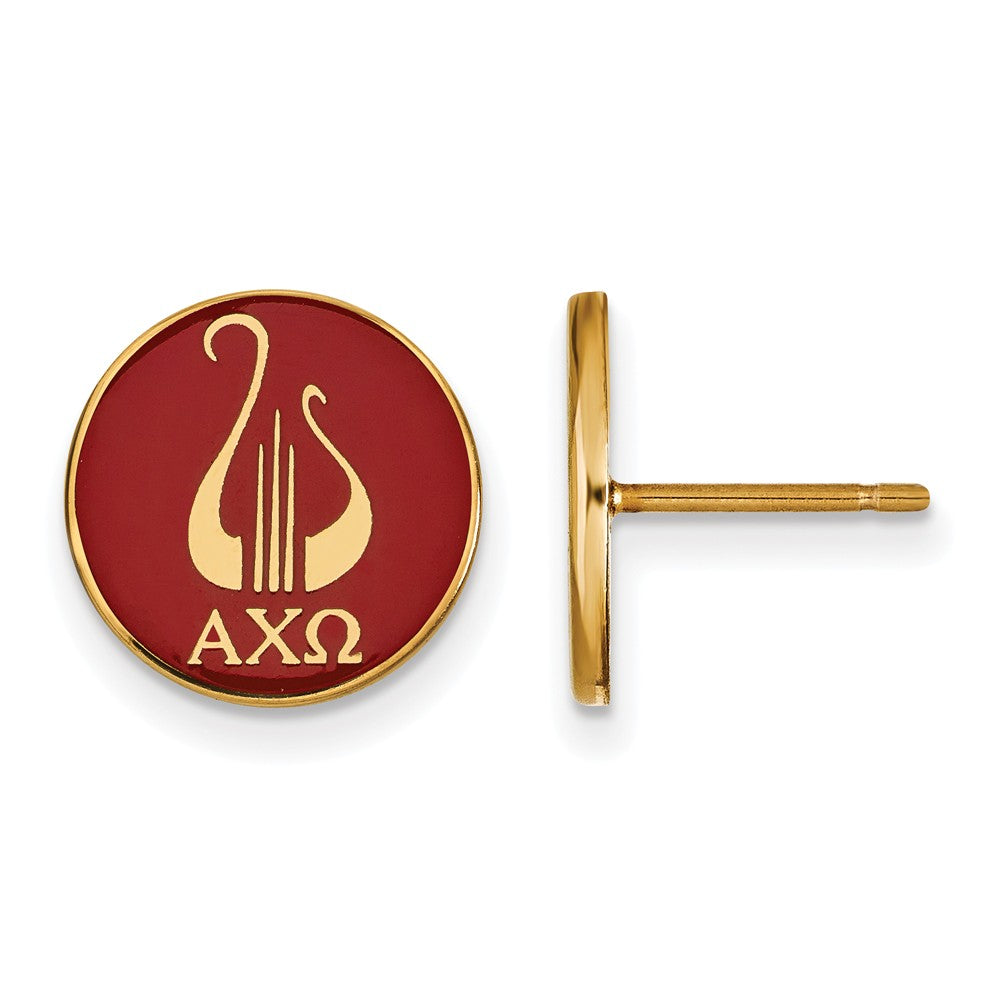 14K Plated Silver Alpha Chi Omega Enamel Lyre Disc Post Earrings, Item E17232 by The Black Bow Jewelry Co.