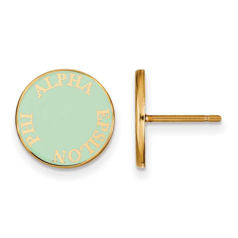 14K Plated Silver Alpha Epsilon Phi Enamel Disc Post Earrings, Item E17241 by The Black Bow Jewelry Co.