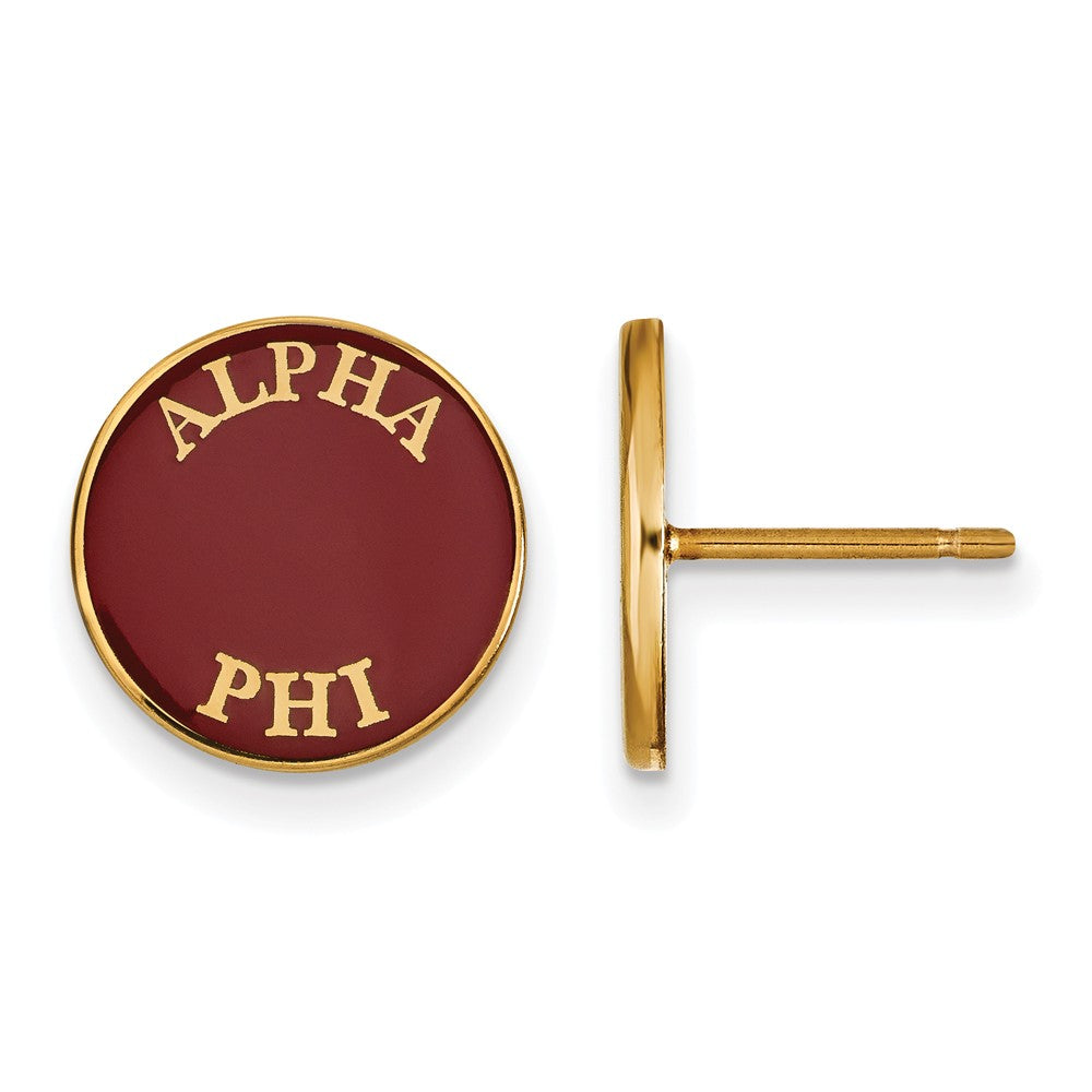 14K Plated Silver Alpha Phi Enamel Disc Post Earrings, Item E17262 by The Black Bow Jewelry Co.