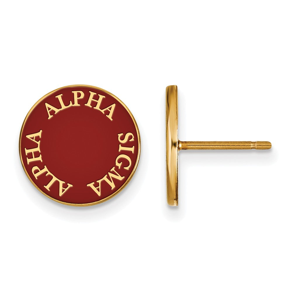14K Plated Silver Alpha Sigma Alpha Enamel Disc Post Earrings, Item E17269 by The Black Bow Jewelry Co.