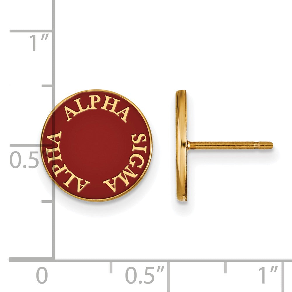 Alternate view of the 14K Plated Silver Alpha Sigma Alpha Enamel Disc Post Earrings by The Black Bow Jewelry Co.