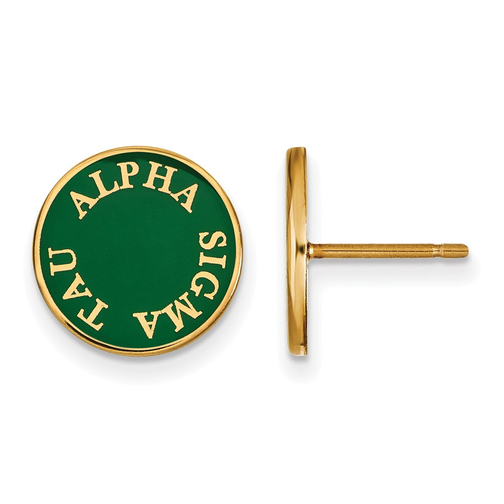 14K Plated Silver Alpha Sigma Tau Enamel Disc Post Earrings, Item E17276 by The Black Bow Jewelry Co.